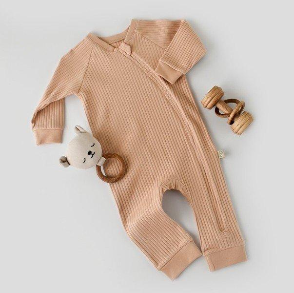 Strampler Mit Reißverschluss, Langarm Unisex Nude 68 von BabyCosy Organic