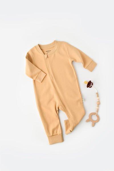 Strampler Mit Reißverschluss, Langarm Unisex Senfgelb 68 von BabyCosy Organic