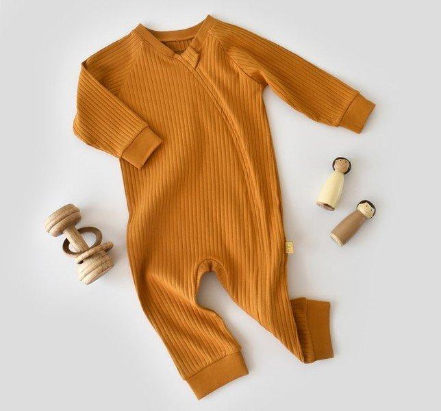 Strampler Mit Reißverschluss, Langarm Unisex Senfgelb 80 von BabyCosy Organic