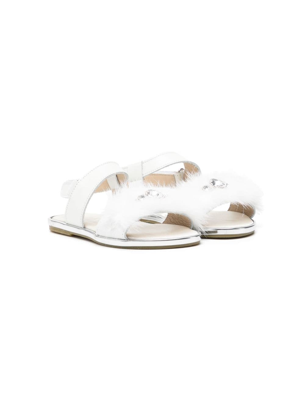 BabyWalker crystal-embellished faux-fur trim sandals - White von BabyWalker
