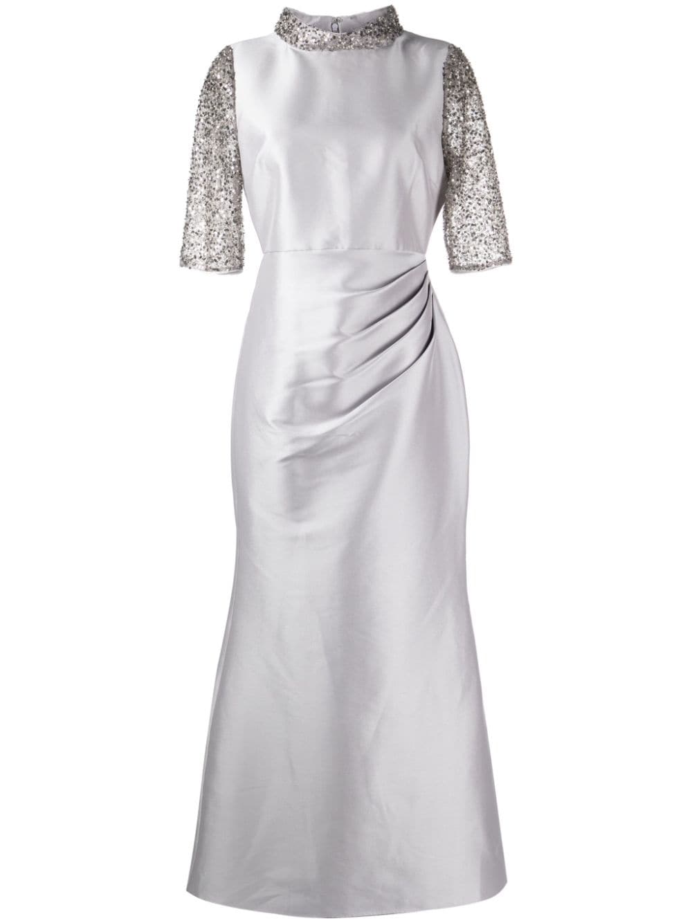 Badgley Mischka beaded pleated crepe gown - Grey von Badgley Mischka