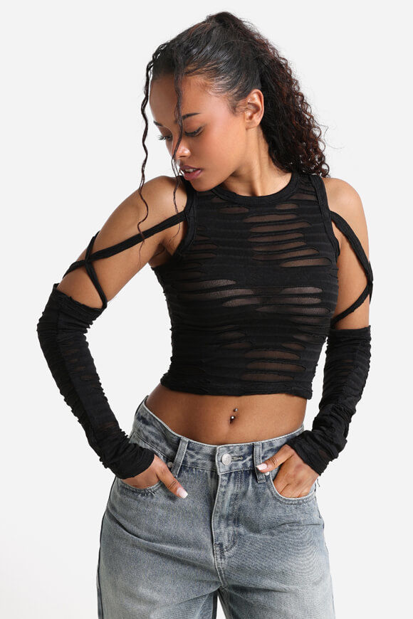 Bae Crop Mesh Langarmshirt | Schwarz | Damen  | M von Bae