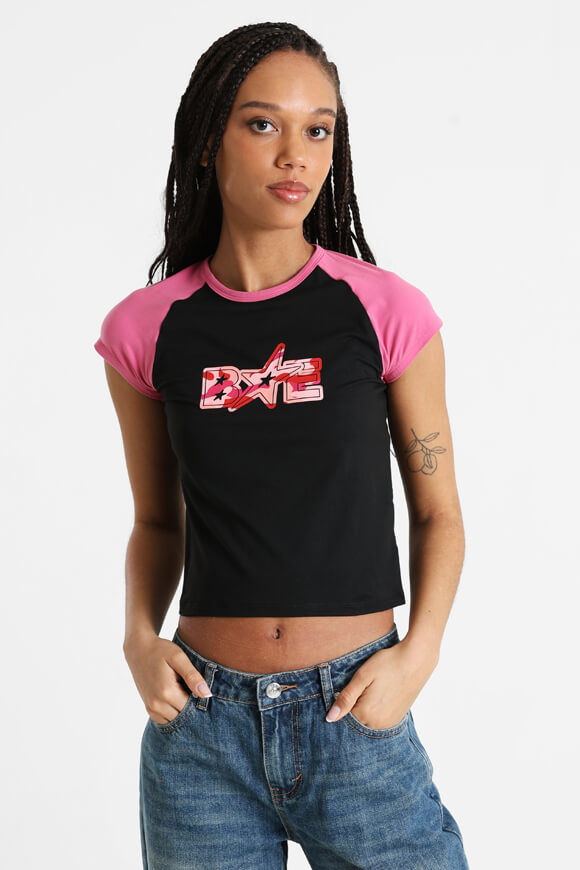 Bae Crop T-Shirt | Schwarz + Rosa | Damen  | L von Bae