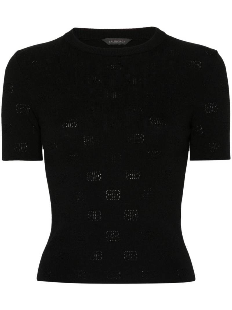 Balenciaga BB pointelle-knit T-shirt - Black von Balenciaga