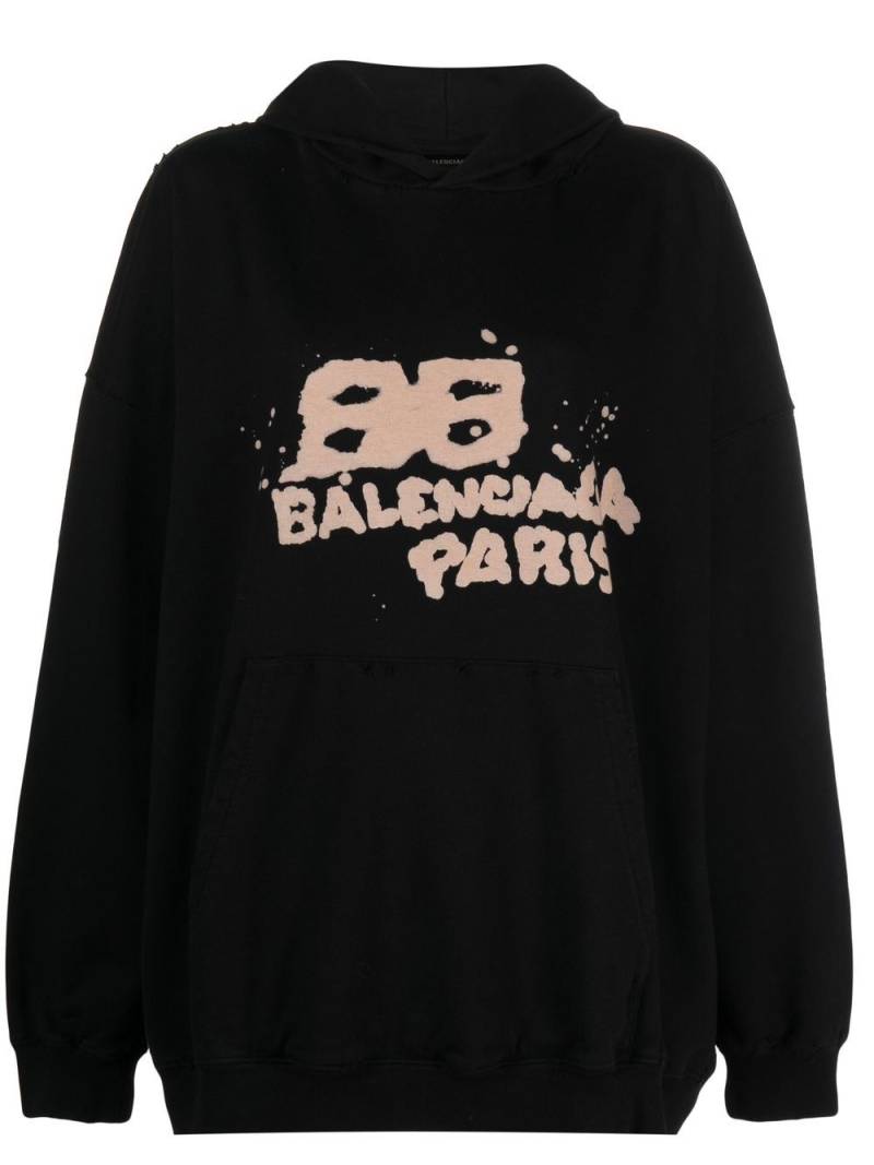 Balenciaga graffiti-logo cotton hoodie - Black von Balenciaga