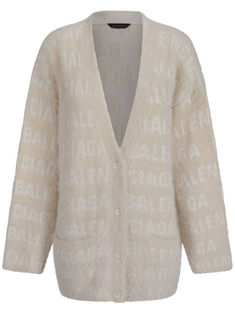 Balenciaga logo-jacquard faux-fur cardigan - Neutrals von Balenciaga