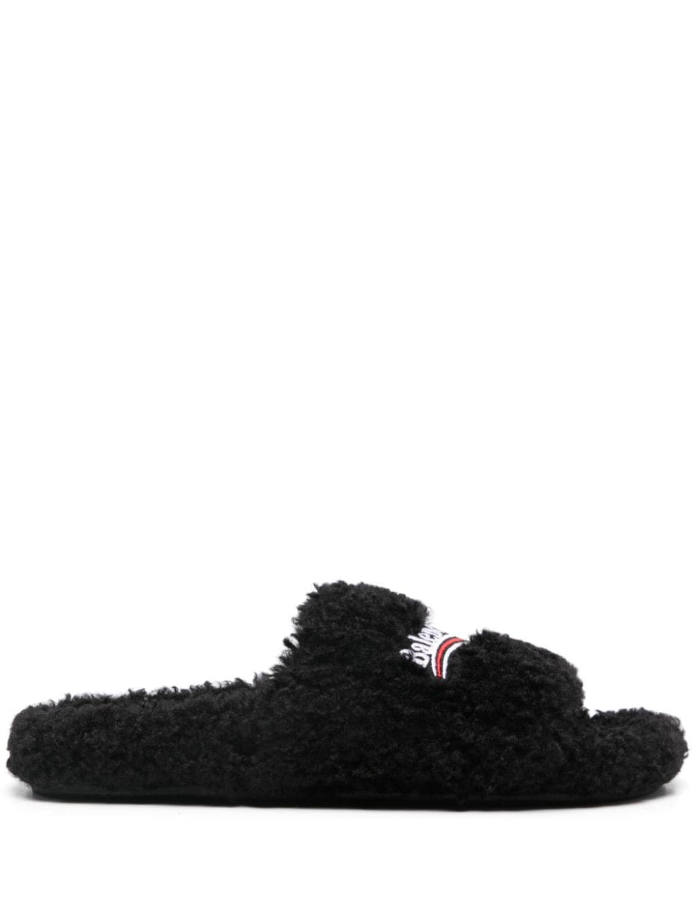 Balenciaga campaign-logo faux-shearling slides - Black von Balenciaga