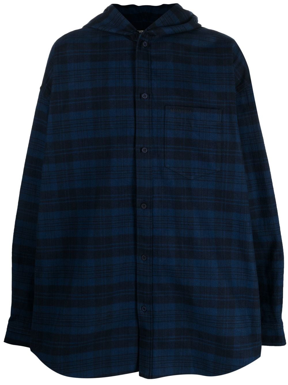 Balenciaga checked hooded shirt coat - Blue von Balenciaga