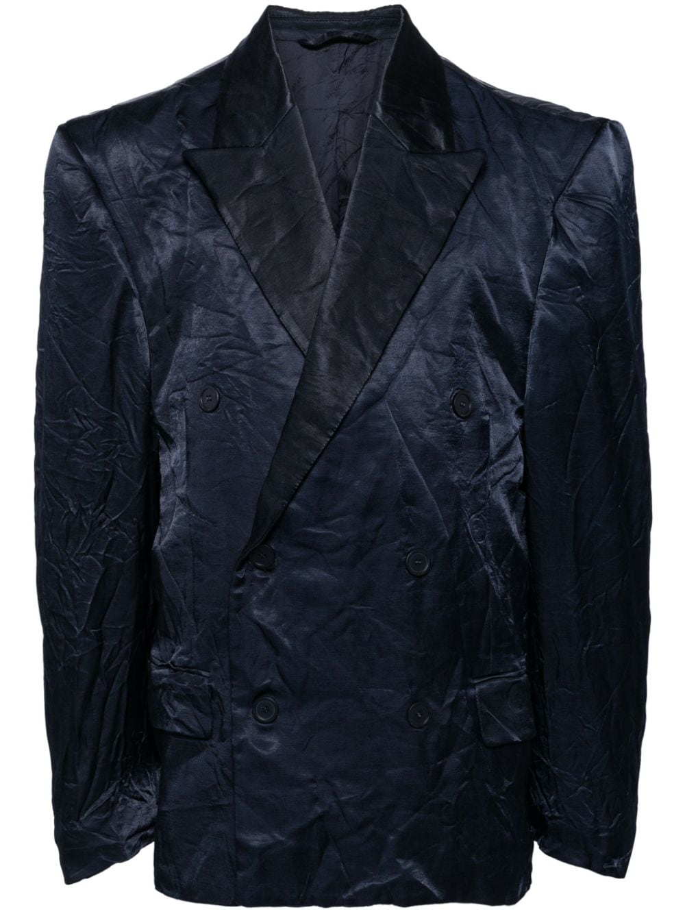 Balenciaga crinkle-effect double-breasted blazer - 4100 NAVY BLUE von Balenciaga