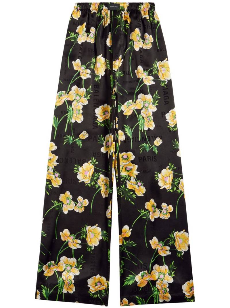 Balenciaga floral-print silk palazzo pants - Black von Balenciaga