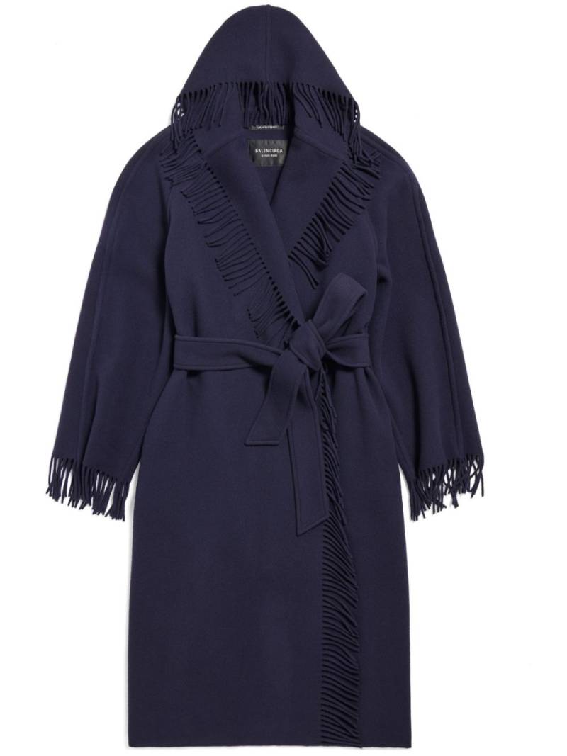 Balenciaga fringed-edge wool coat - Blue von Balenciaga