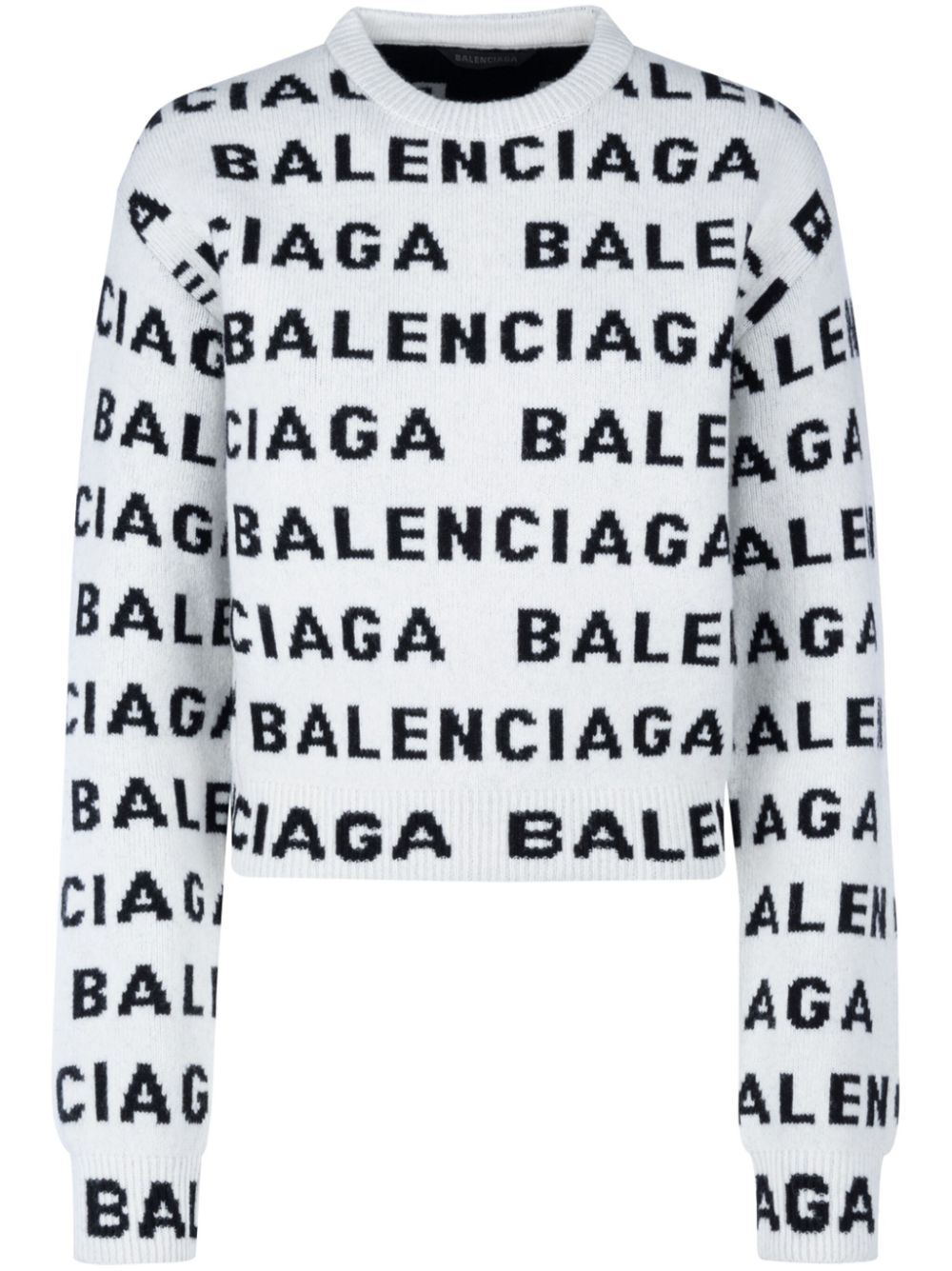 Balenciaga intarsia-logo crew-neck jumper - White von Balenciaga