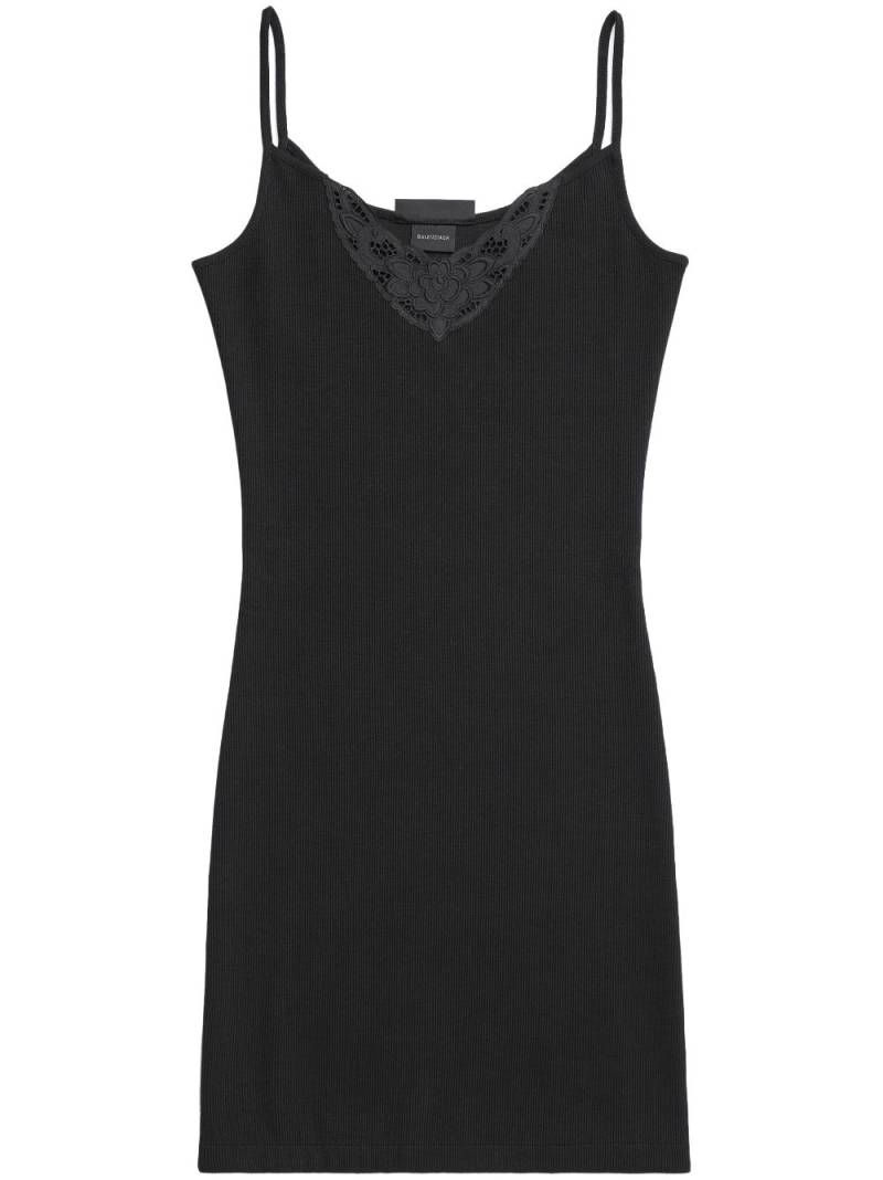 Balenciaga lace-trim ribbed minidress - Black von Balenciaga