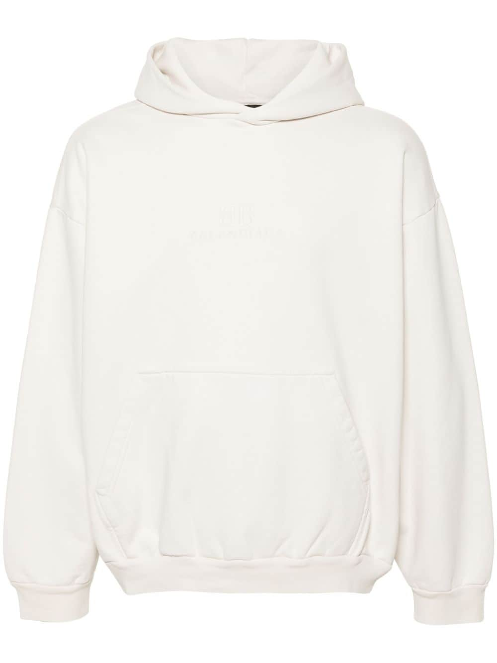 Balenciaga logo-embroidered cotton hoodie - Neutrals von Balenciaga