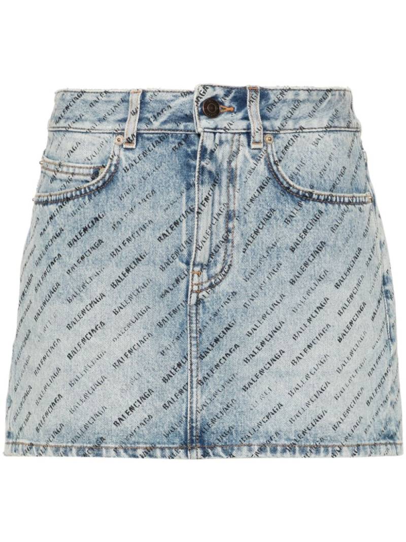 Balenciaga logo-print denim mini skirt - Blue von Balenciaga