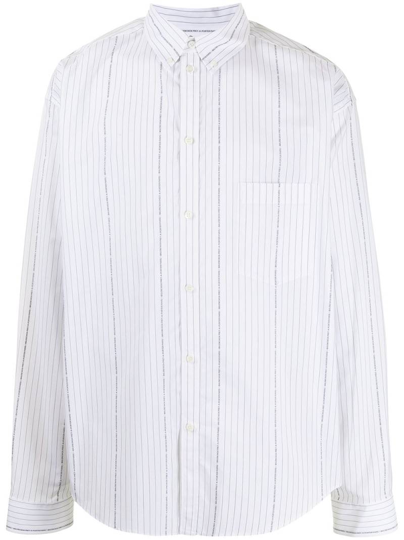 Balenciaga logo-print pinstriped shirt - White von Balenciaga