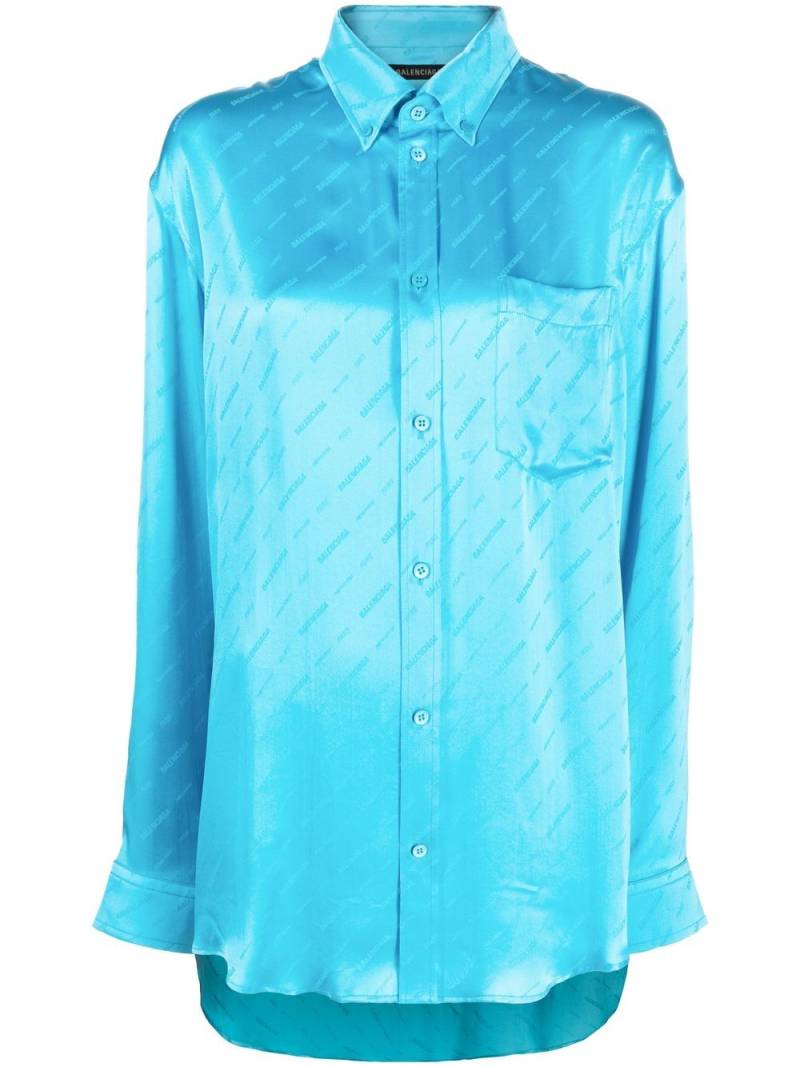 Balenciaga logo-print silk shirt - Blue von Balenciaga