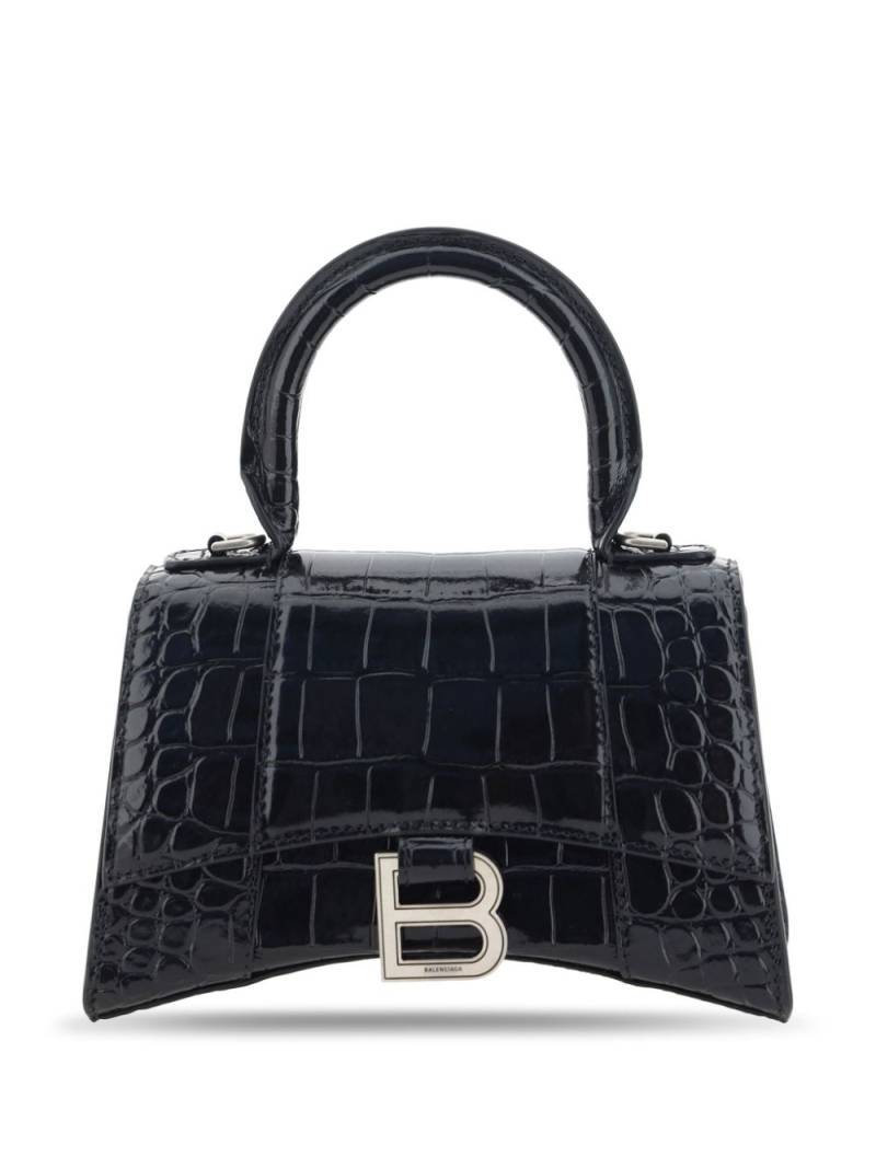 Balenciaga mini Hourglass crocodile-effect leather handbag - Black von Balenciaga