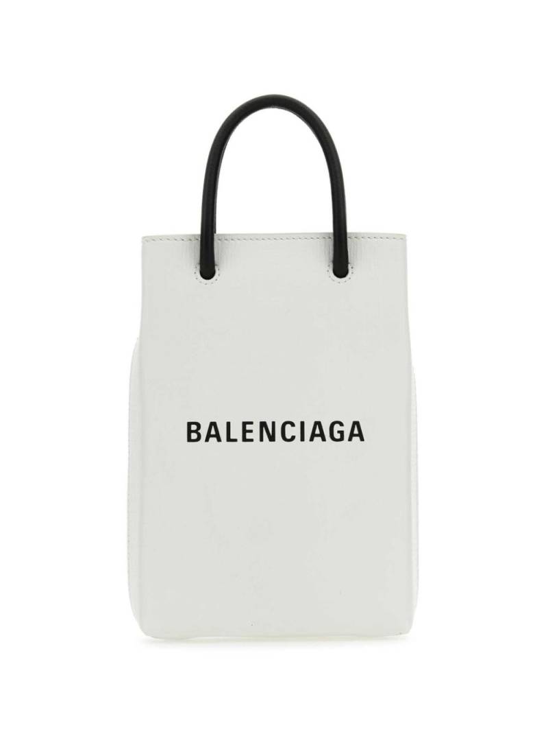 Balenciaga printed leather phone holder - White von Balenciaga