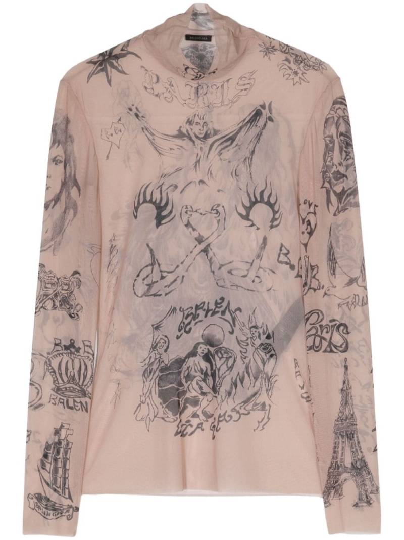 Balenciaga tattoo-print mesh top - Neutrals von Balenciaga