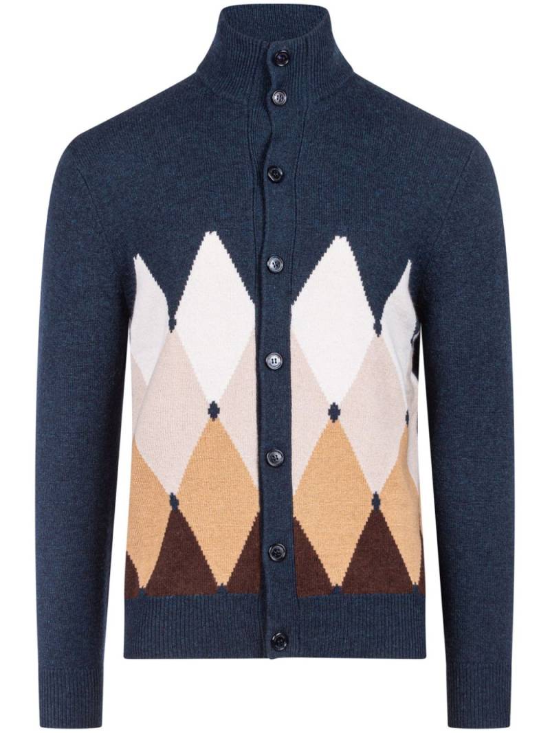 Ballantyne diamond-pattern roll neck cardigan - Blue von Ballantyne