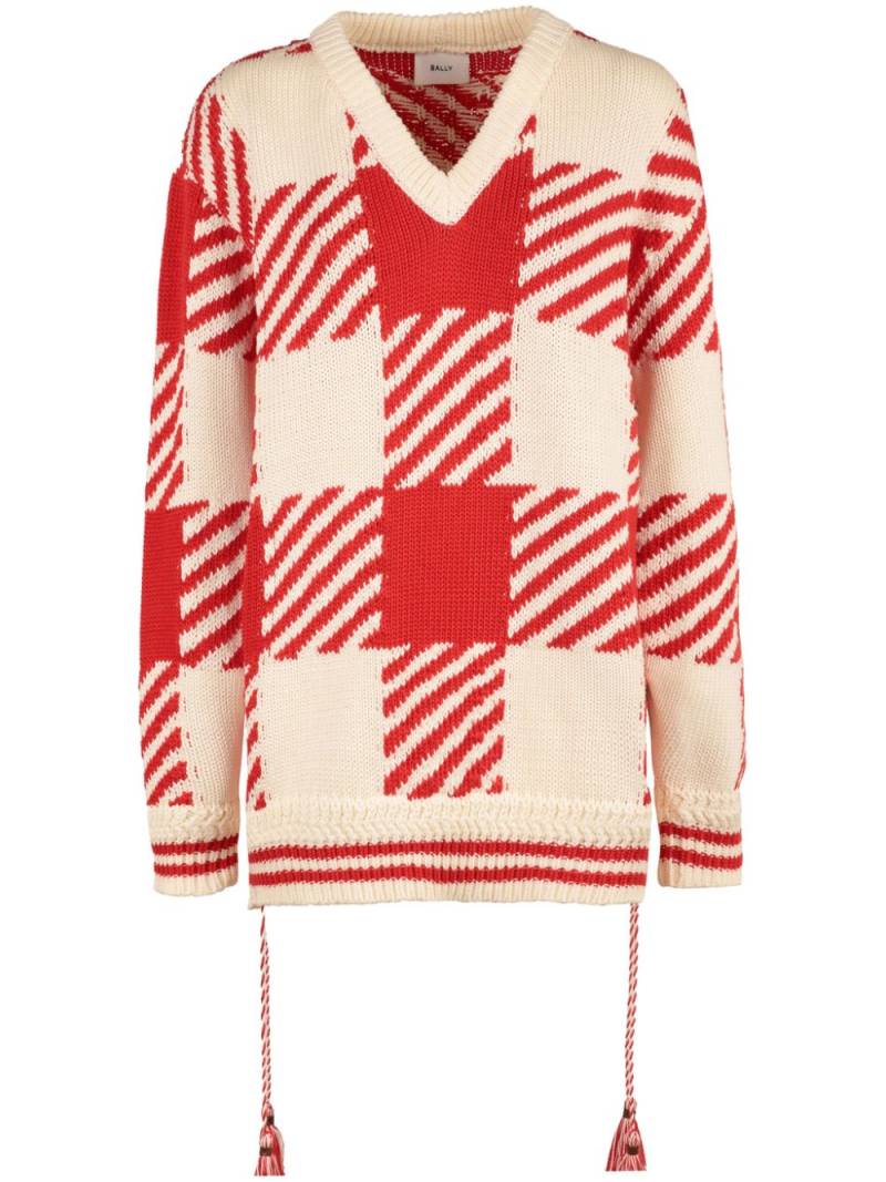 Bally V-neck checked cotton jumper - Red von Bally