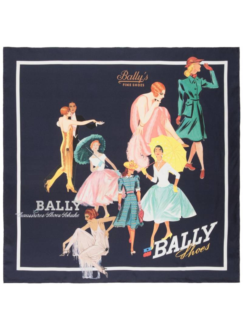 Bally illustration-print silk scarf - Blue von Bally