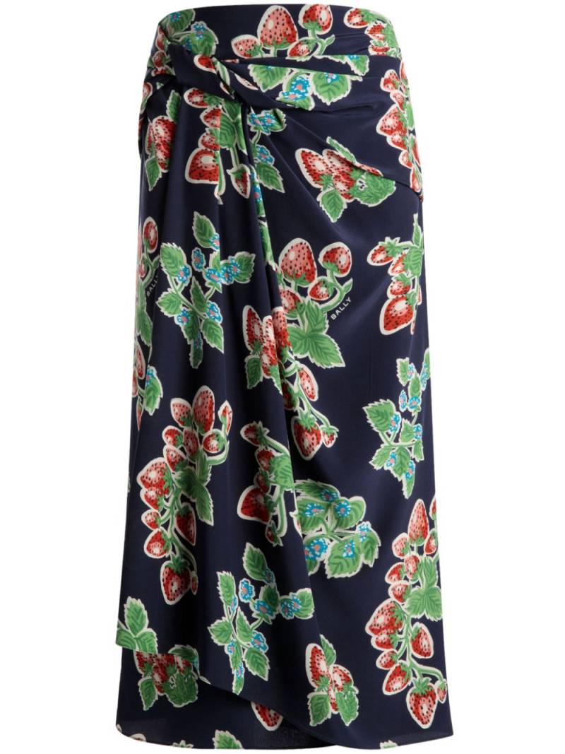 Bally strawberry-print silk midi skirt - Blue von Bally