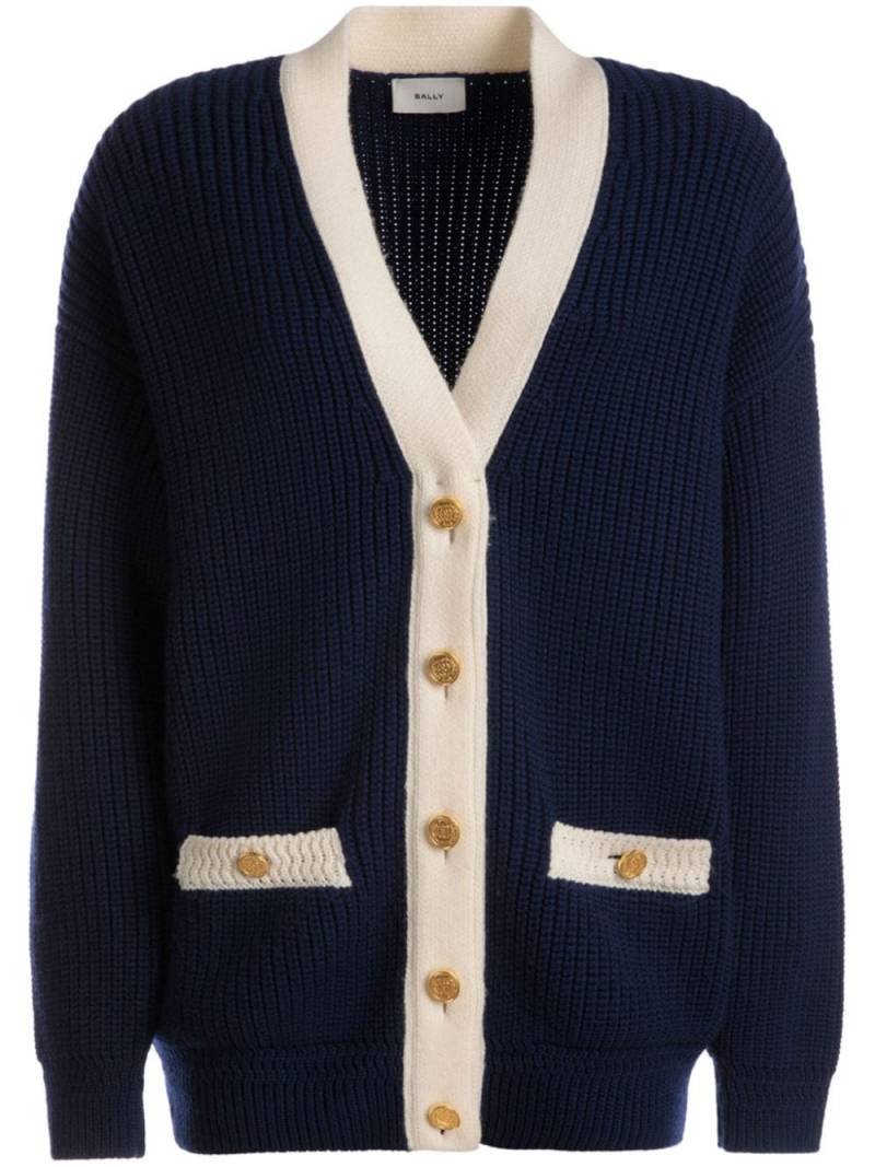 Bally two-tone V-neck wool cardigan - Blue von Bally