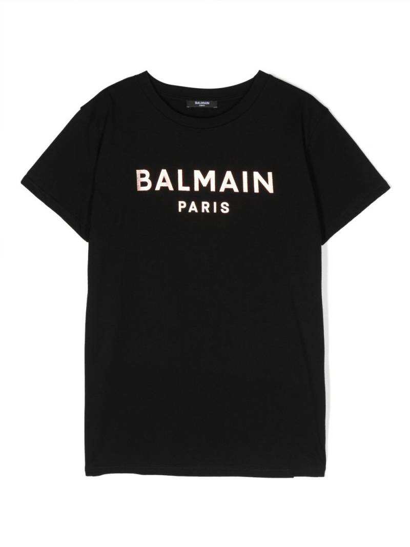 Balmain Kids metallic logo-stamp cotton T-shirt - Black von Balmain Kids