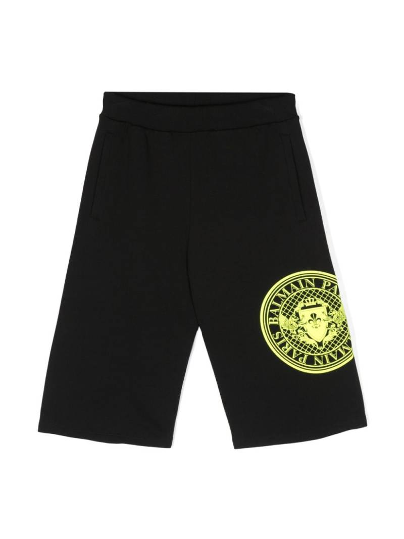 Balmain Kids Coin-logo cotton shorts - Black von Balmain Kids