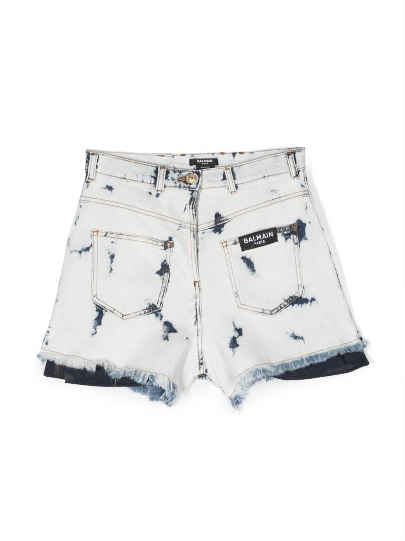 Balmain Kids bleached denim mini shorts - Blue von Balmain Kids