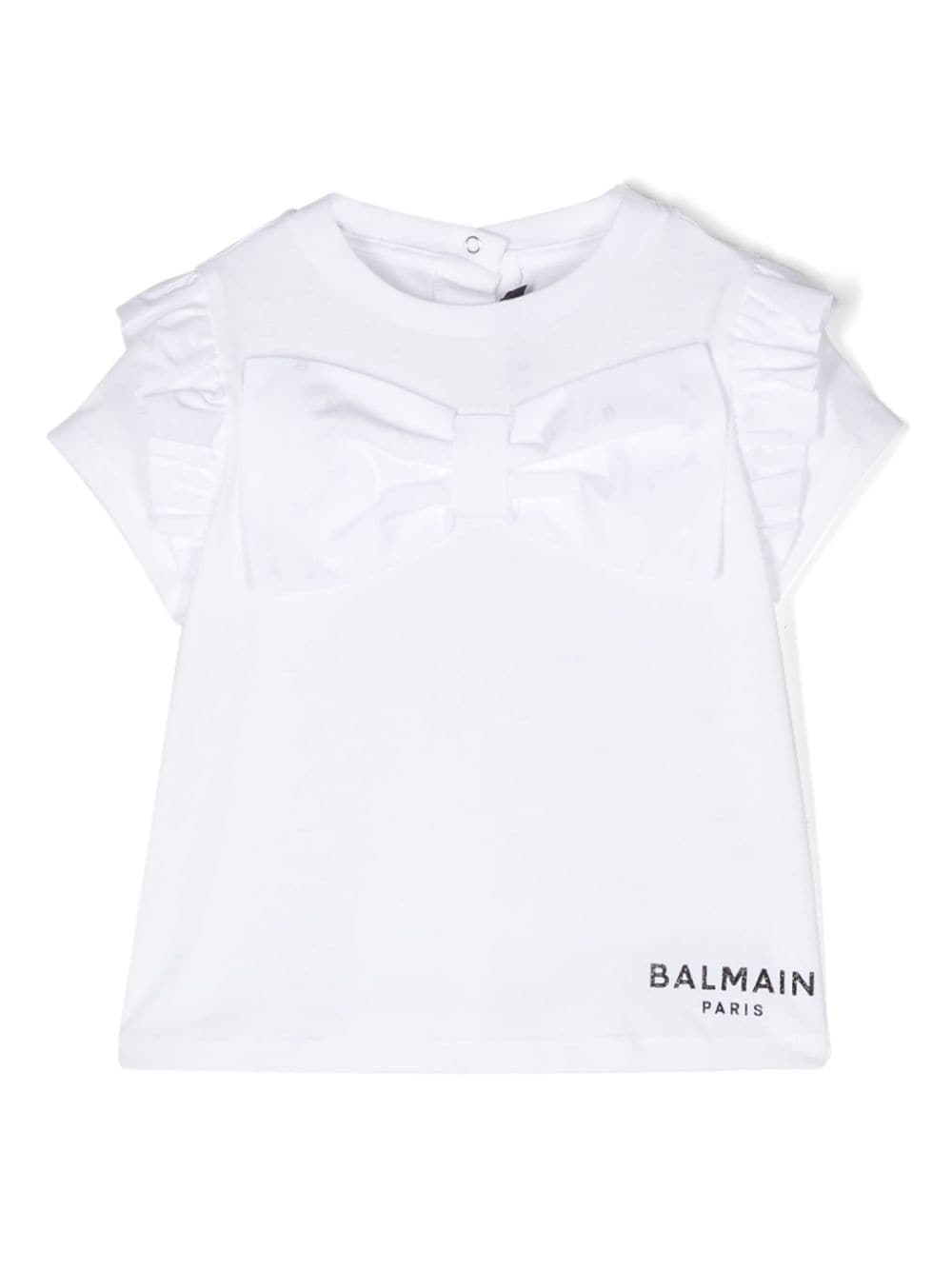 Balmain Kids bow-detail logo-print T-shirt - White von Balmain Kids