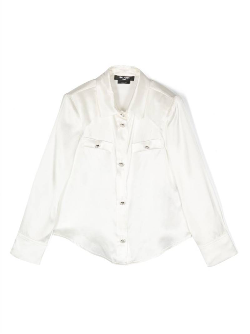 Balmain Kids button-embellishment silk satin shirt - White von Balmain Kids