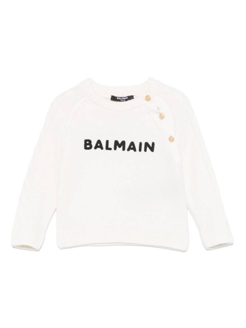 Balmain Kids chenille logo-patch sweater - White von Balmain Kids