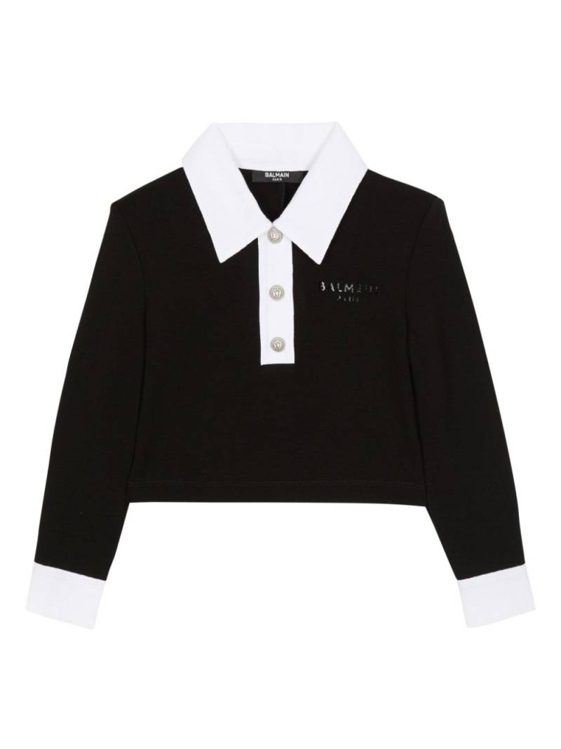 Balmain Kids contrasting-collar polo sweatshirt - Black von Balmain Kids