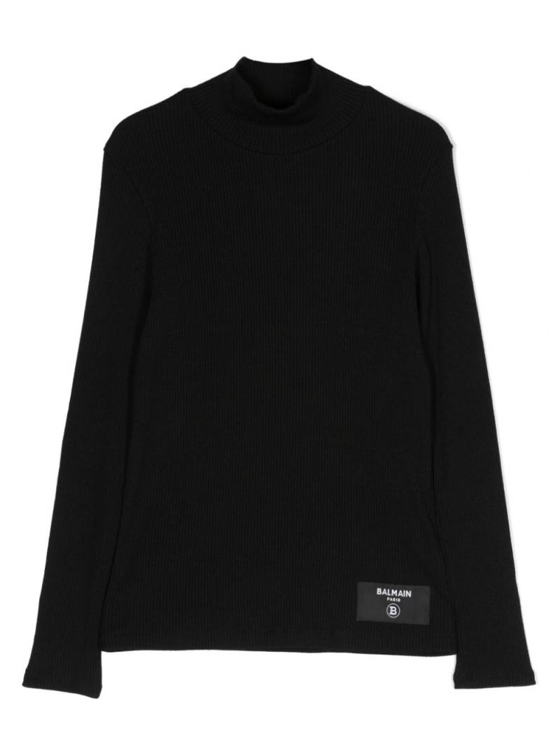 Balmain Kids fine-ribbed logo-patch jumper - Black von Balmain Kids