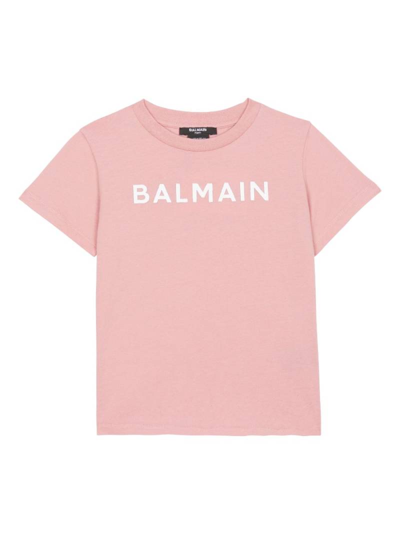 Balmain Kids flocked logo-print T-shirt - Pink von Balmain Kids