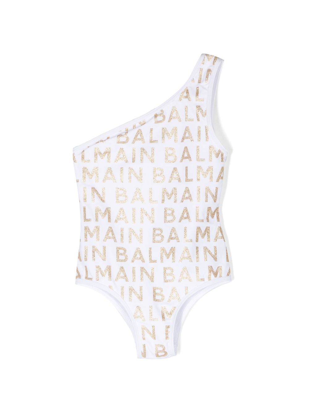 Balmain Kids glittery logo-detail one-shoulder swimsuit - White von Balmain Kids