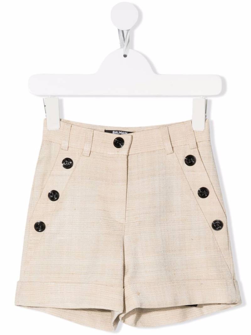 Balmain Kids high-waisted mini shorts - Neutrals von Balmain Kids