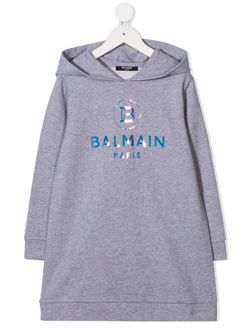 Balmain Kids logo-print hooded dress - Grey von Balmain Kids