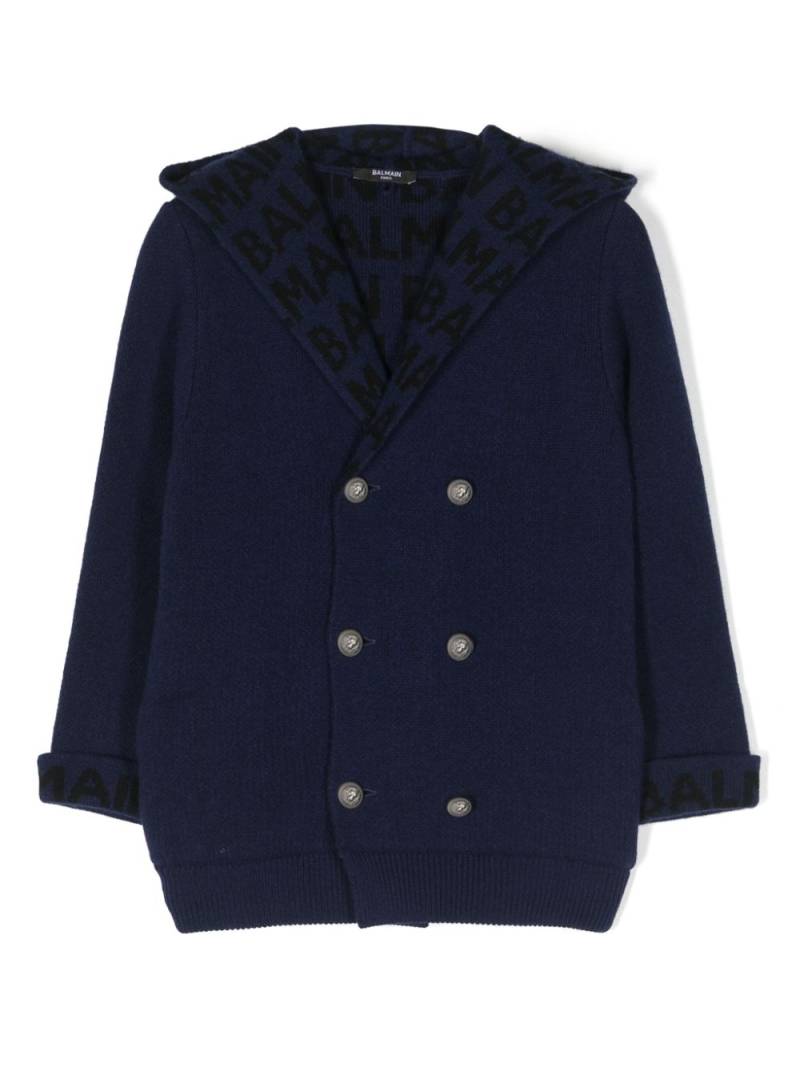 Balmain Kids intarsia-knit logo double-breasted cardigan - Blue von Balmain Kids