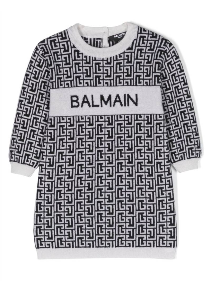 Balmain Kids intarsia-knit logo dress - Neutrals von Balmain Kids