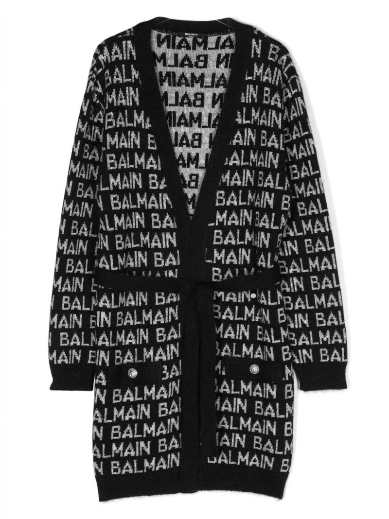 Balmain Kids intarsia-logo belted cardigan - Black von Balmain Kids