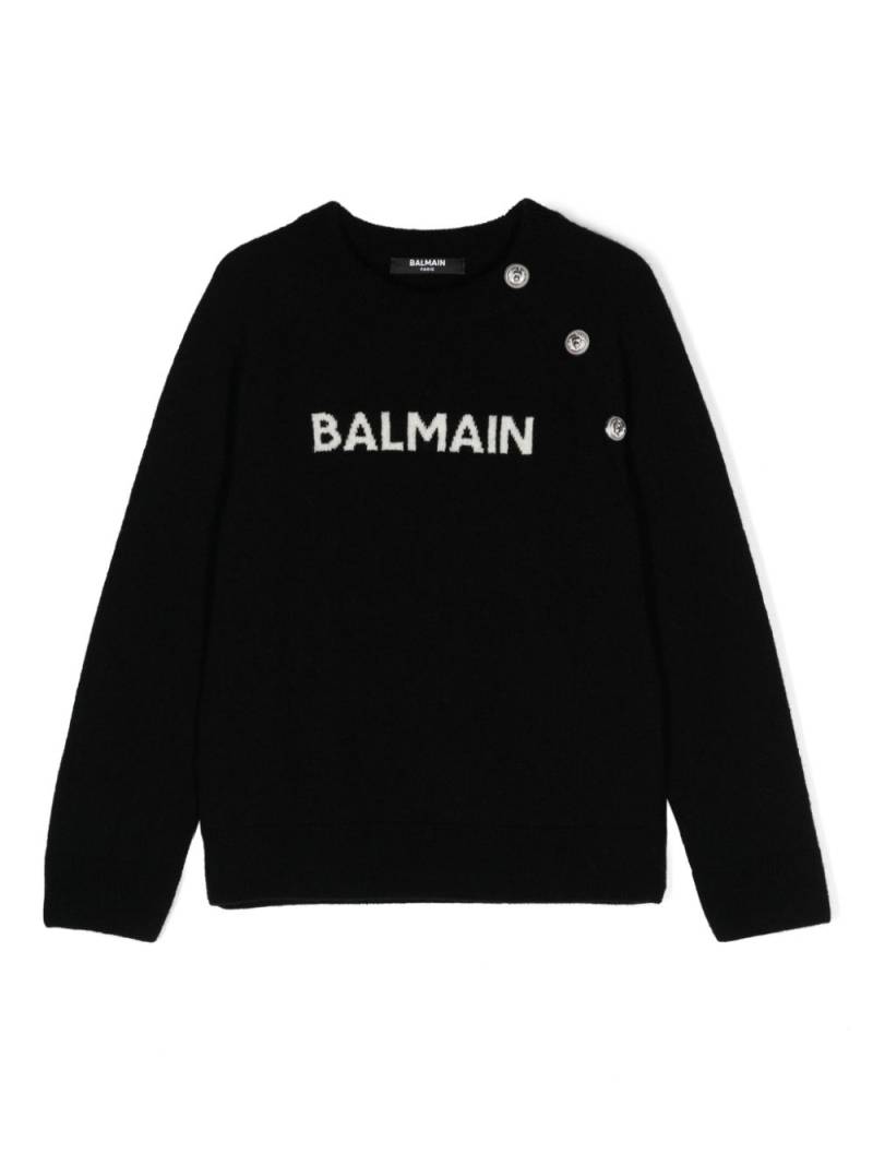 Balmain Kids jacquard-logo knitted jumper - Black von Balmain Kids