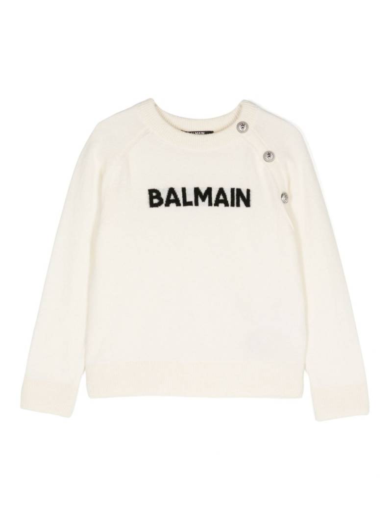 Balmain Kids jacquard-logo knitted jumper - White von Balmain Kids