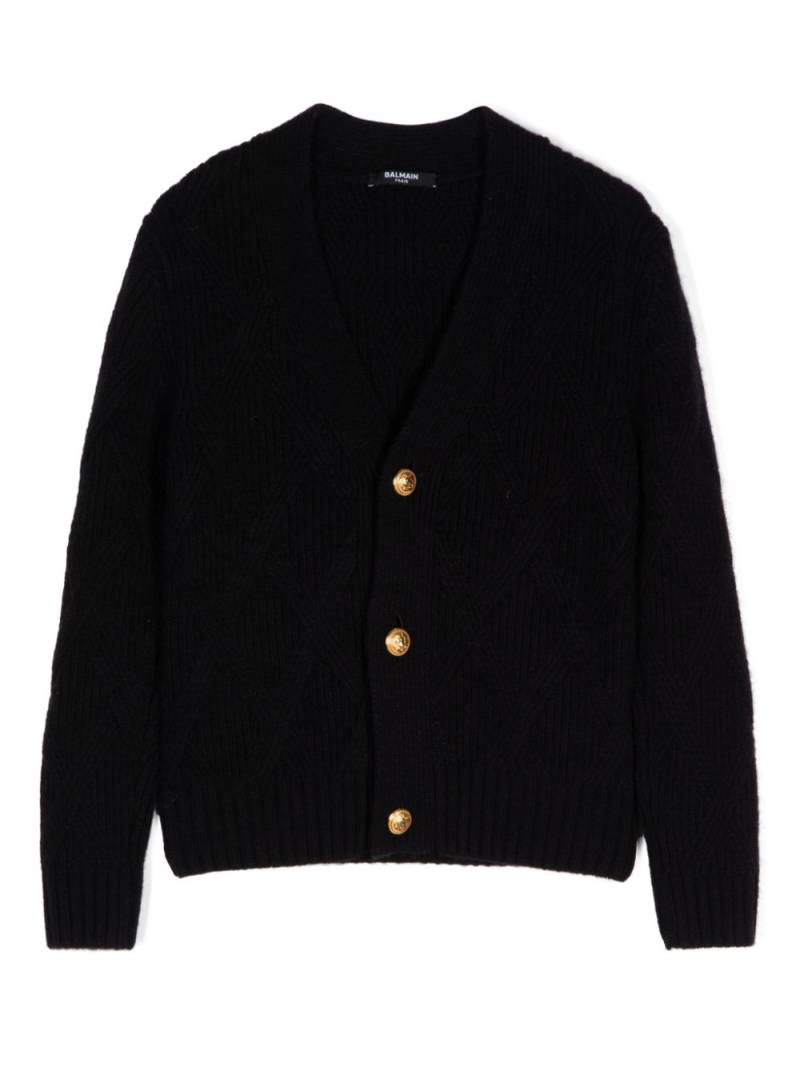 Balmain Kids logo-appliqué cardigan - Black von Balmain Kids