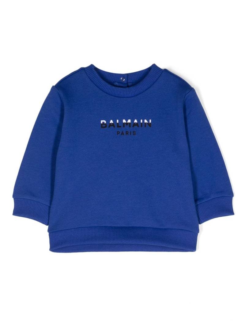 Balmain Kids logo-appliqué cotton sweatshirt - Blue von Balmain Kids