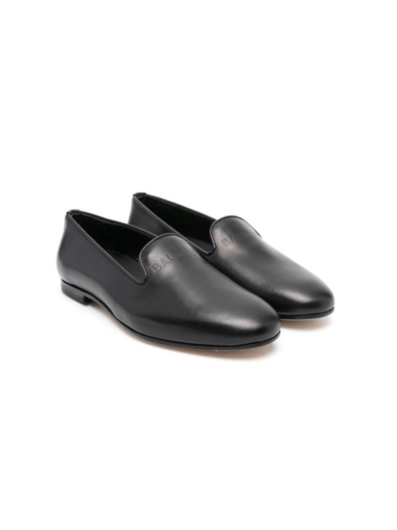 Balmain Kids logo-debossed leather loafers - Black von Balmain Kids