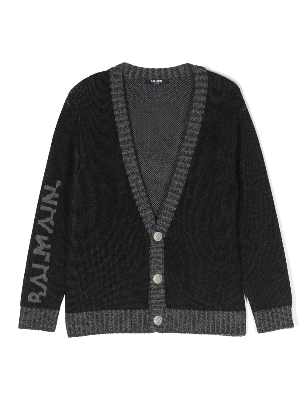 Balmain Kids logo-embellished fine-knit cardigan - Black von Balmain Kids